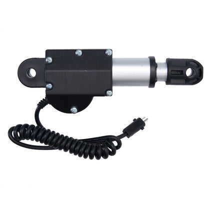 Mechanical component with black and silver casing and coiled cable on white background
