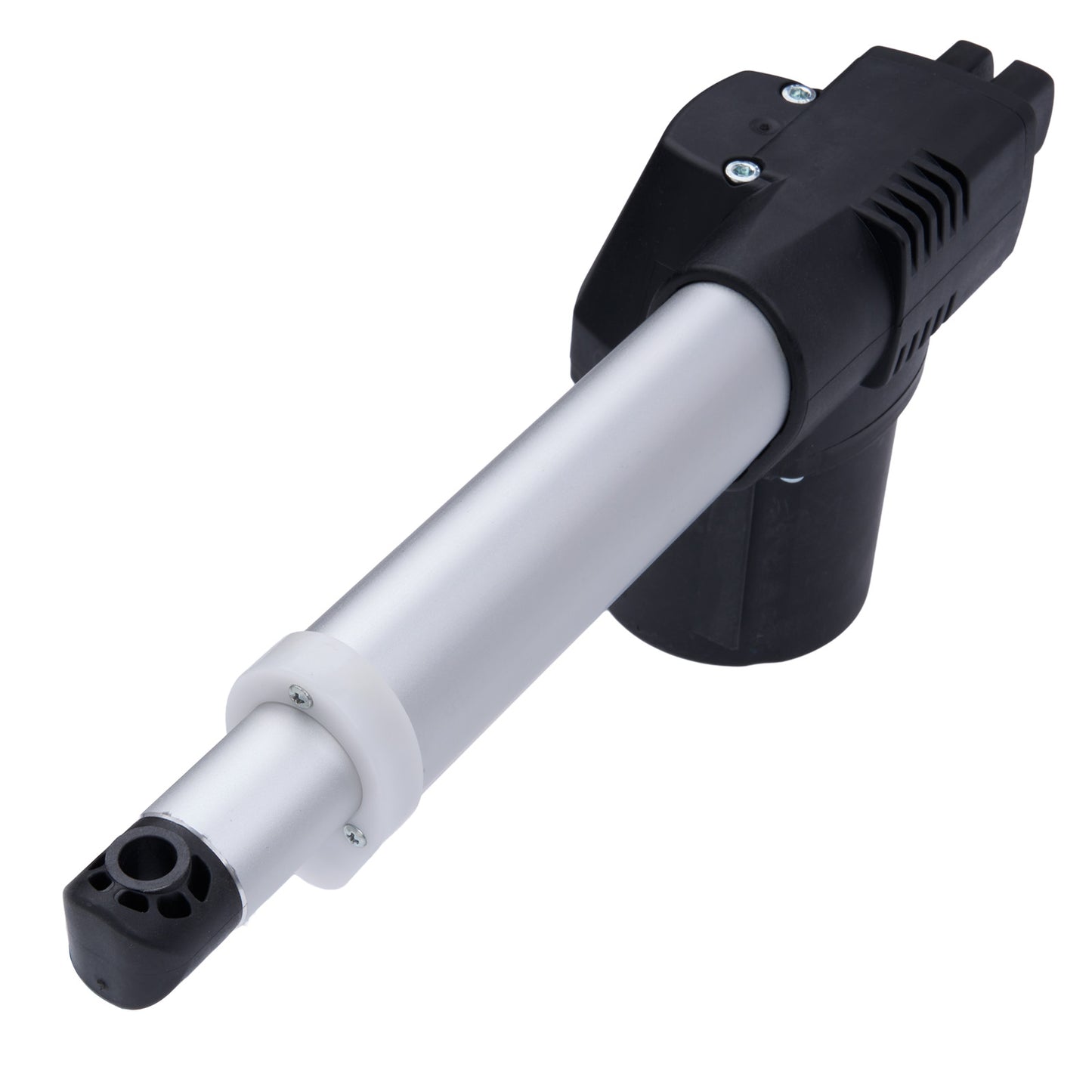 Black and white mechanical component on a white background