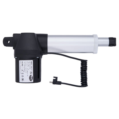 Electric actuator with black and white design on a white background