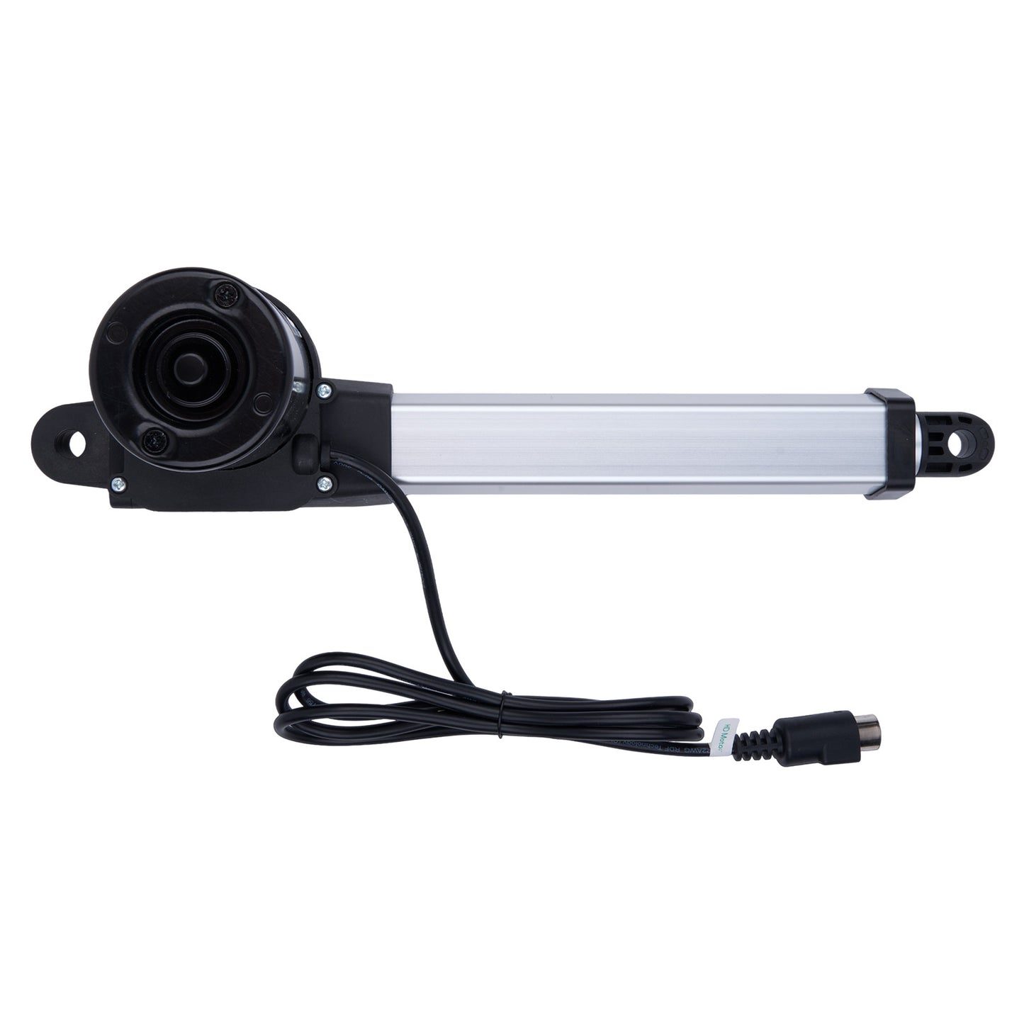 Mechanical linear actuator with black housing and cable on a white background