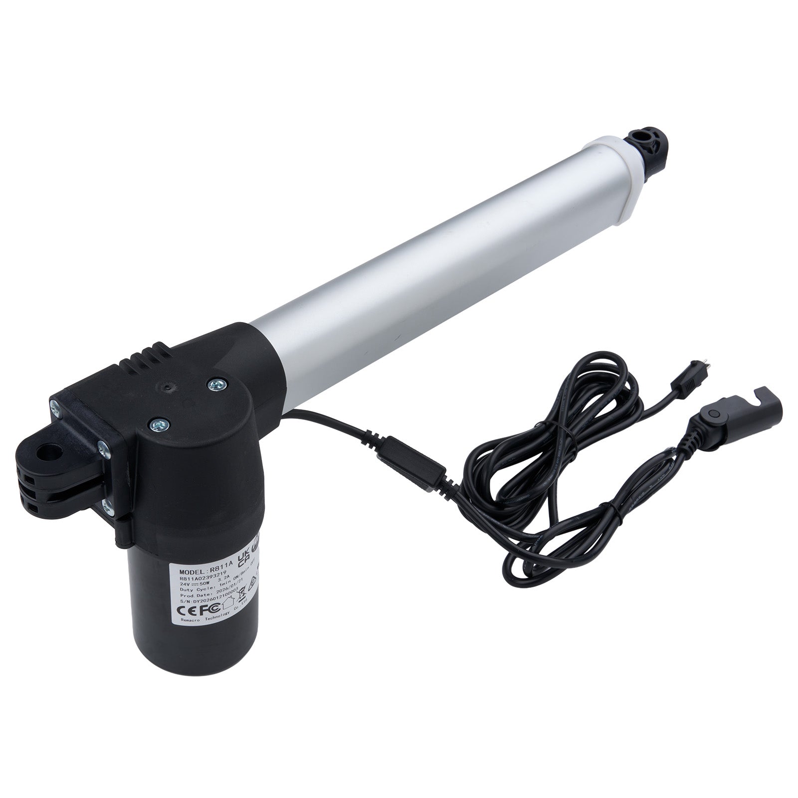 Linear actuator with cable on a white background