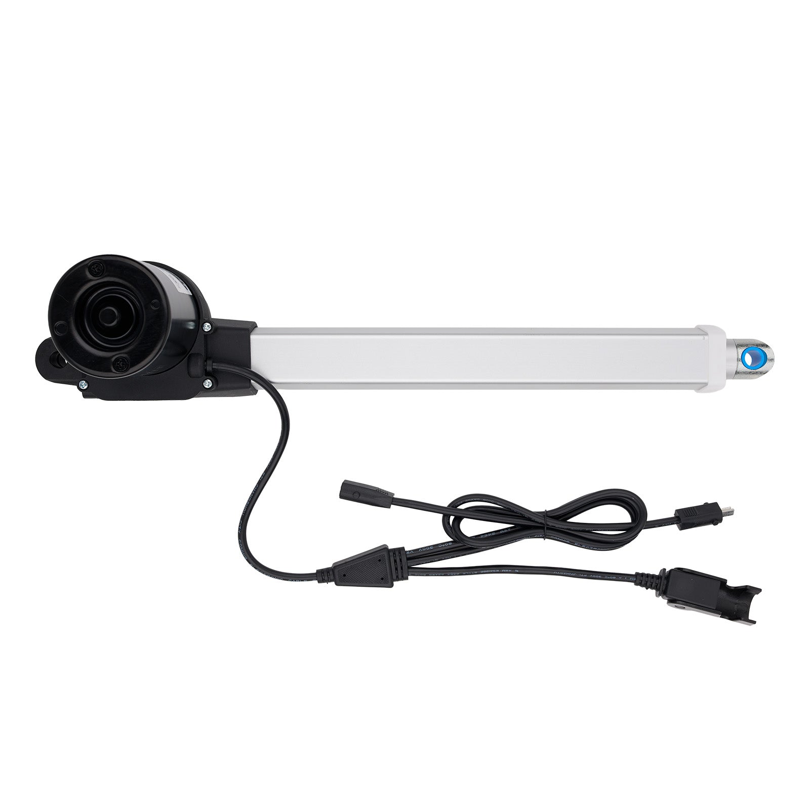 Aquarium light with black housing and power cord on a white background