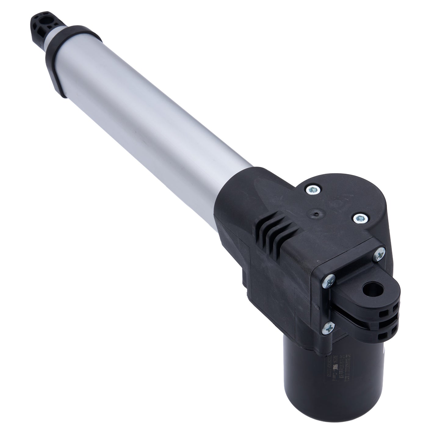 Black and silver actuator on a white background