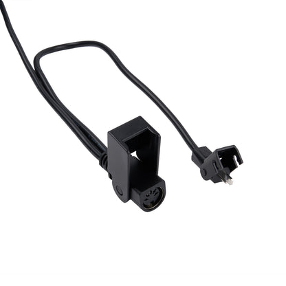 Black electrical cable with plug on a white background