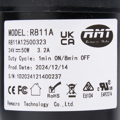Product label with model number R811A and various certification logos on a black background