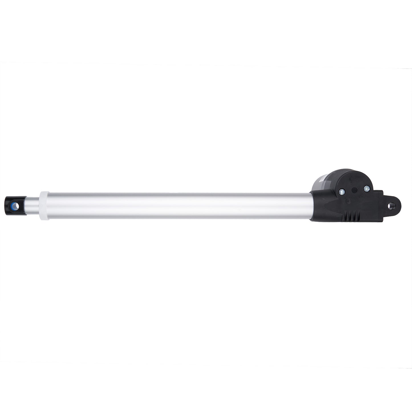 Metallic rod with black end cap on a white background