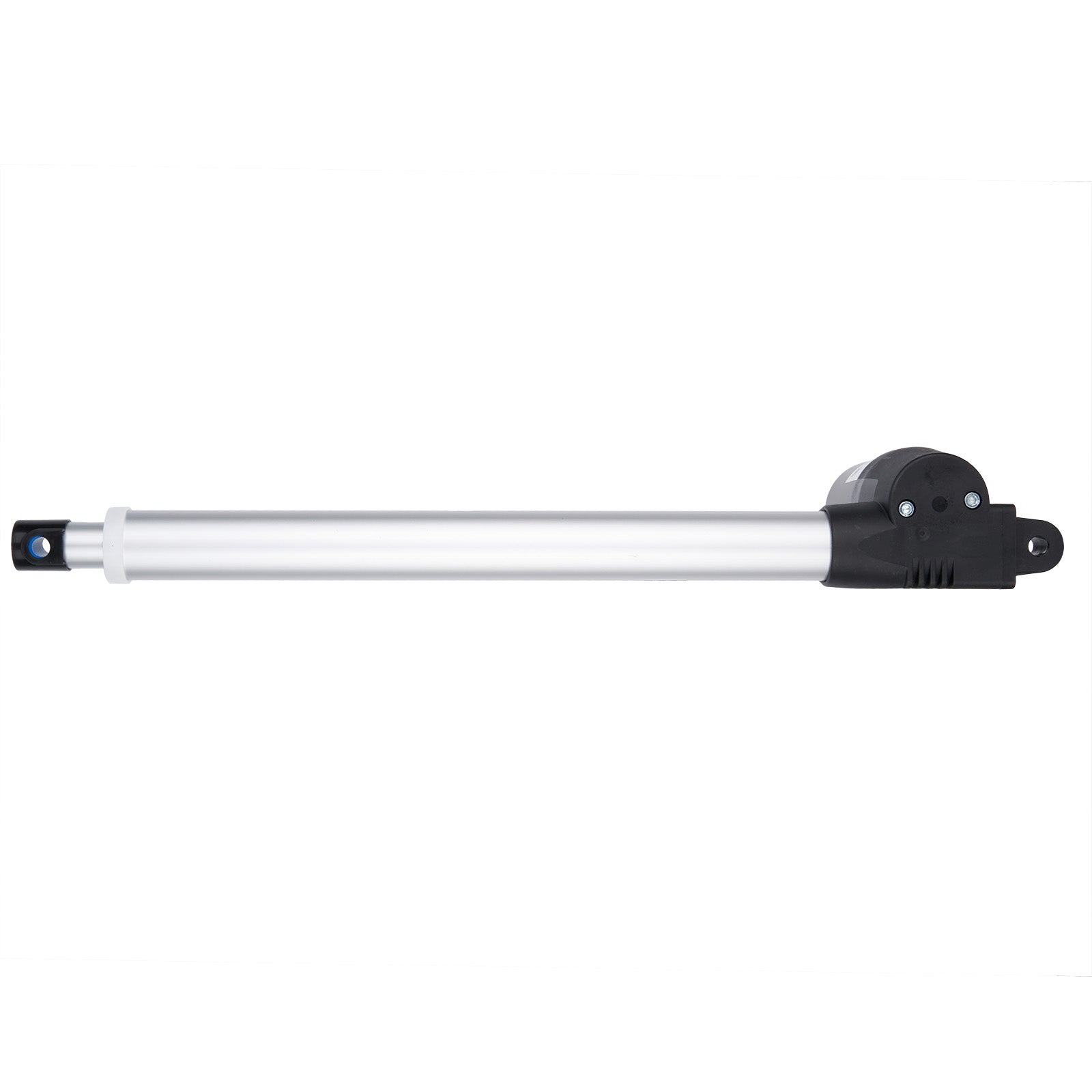 Metallic rod with black end cap on a white background