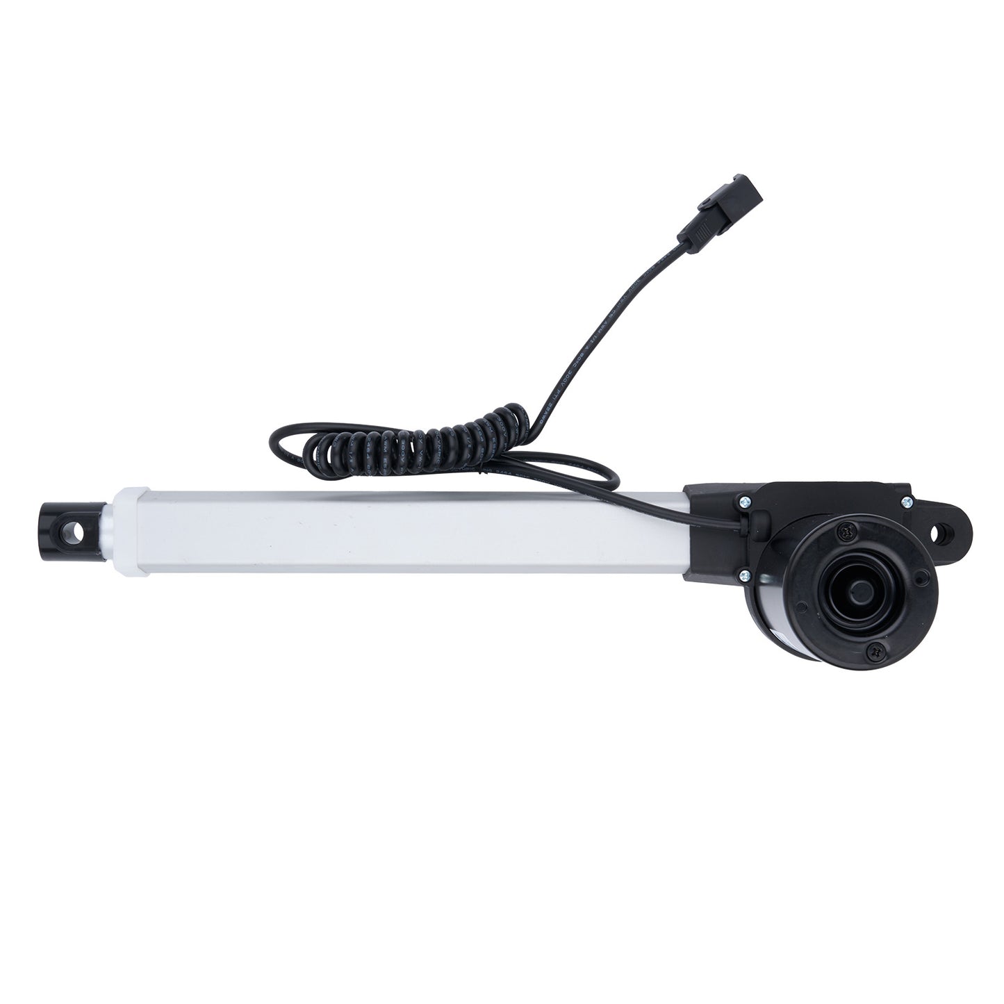 Mechanical component with a white cylindrical part and black housing on a white background