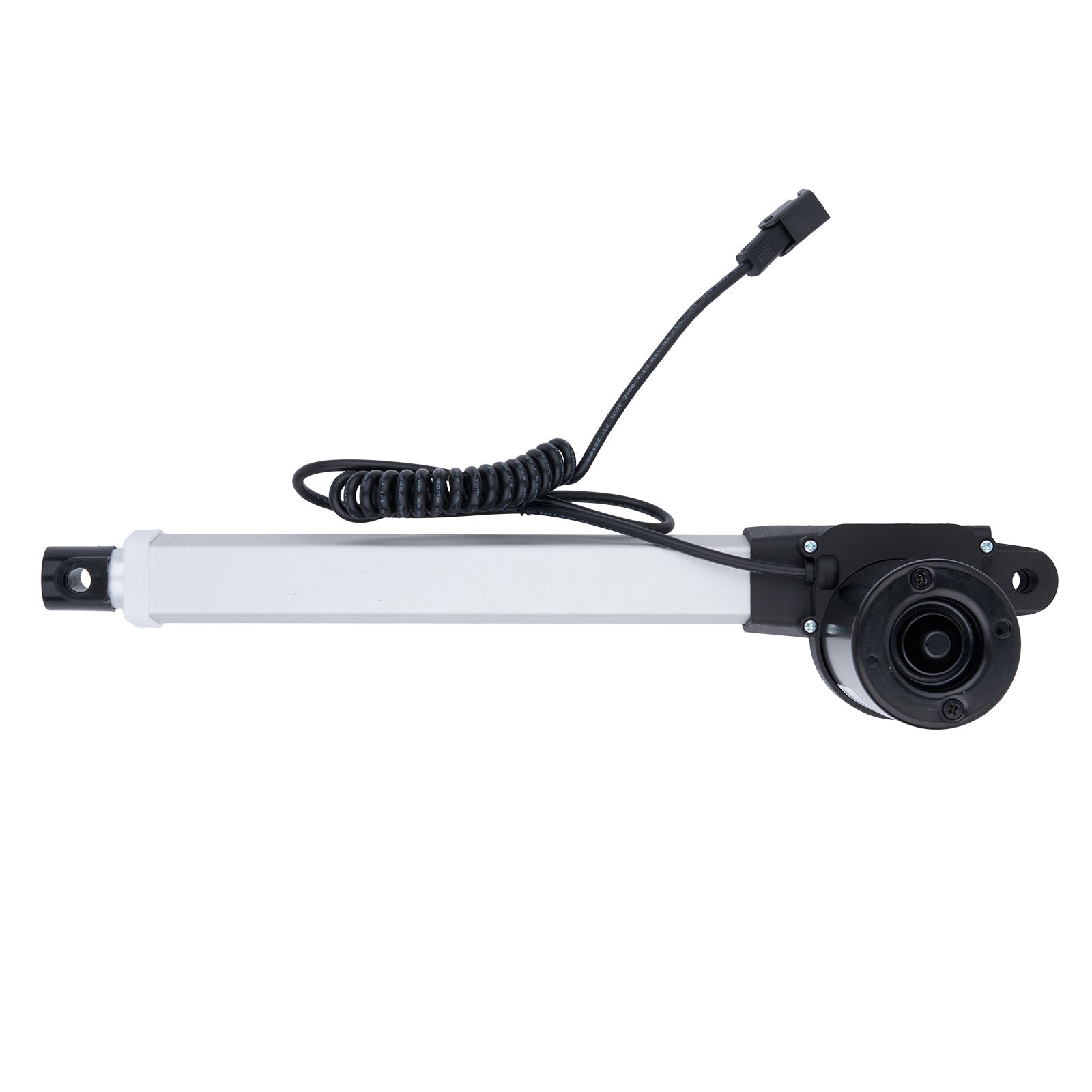 Mechanical component with a white cylindrical part and black housing on a white background