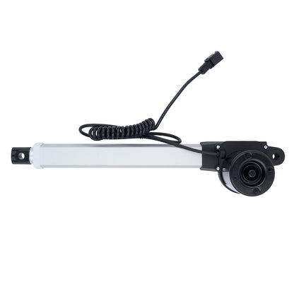 Mechanical component with a white cylindrical part and black housing on a white background