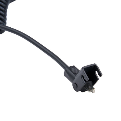 Black power cord with plug on a white background