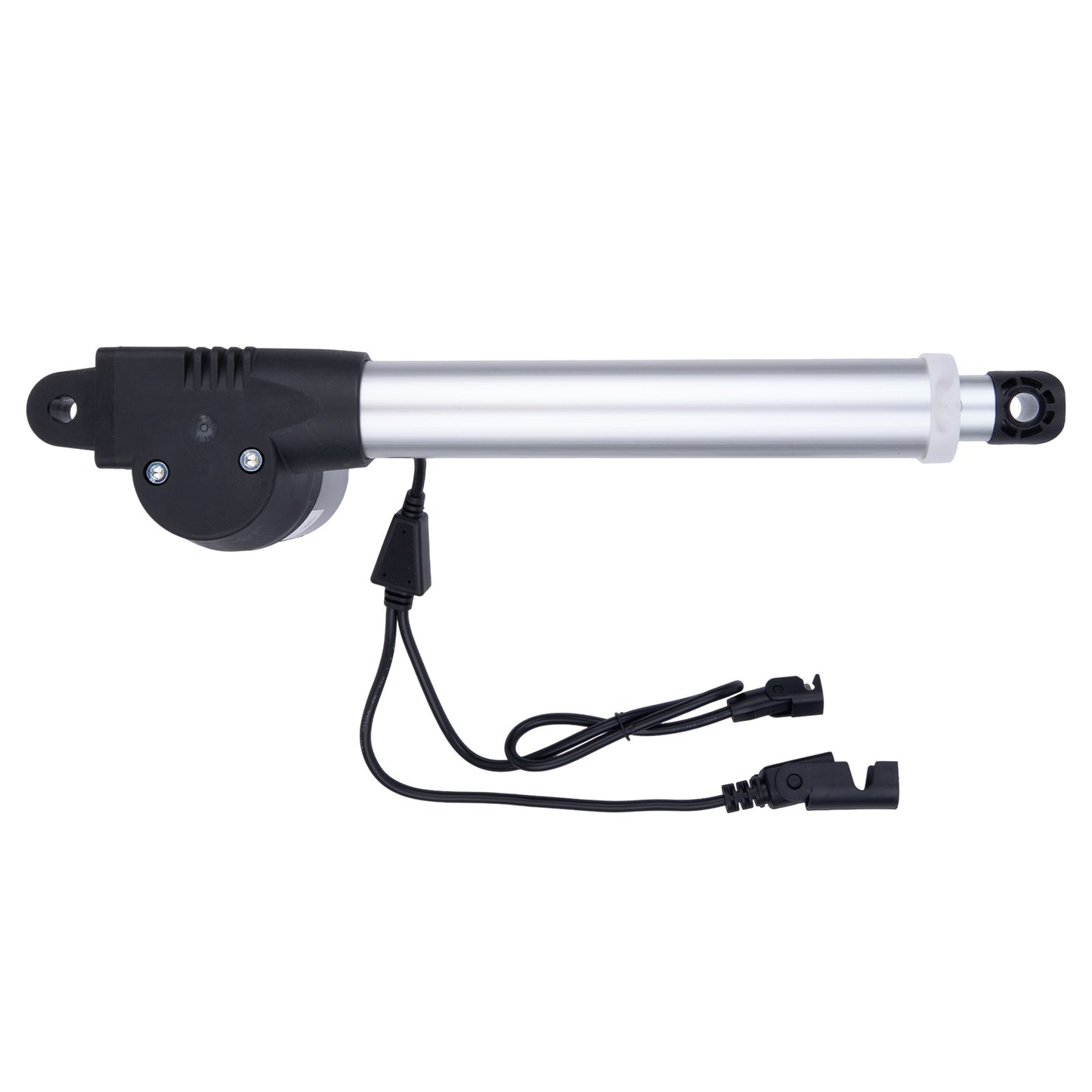 Electric pump with black handle and silver body on a white background