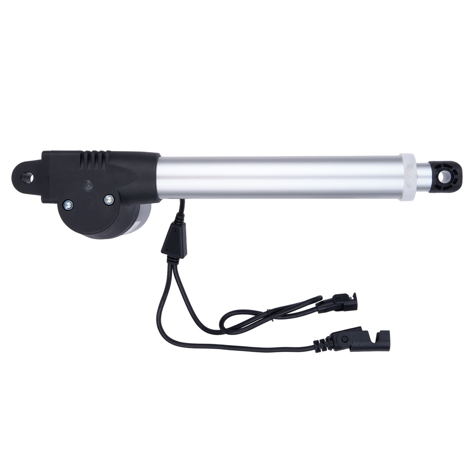 Electric pump with black handle and silver body on a white background