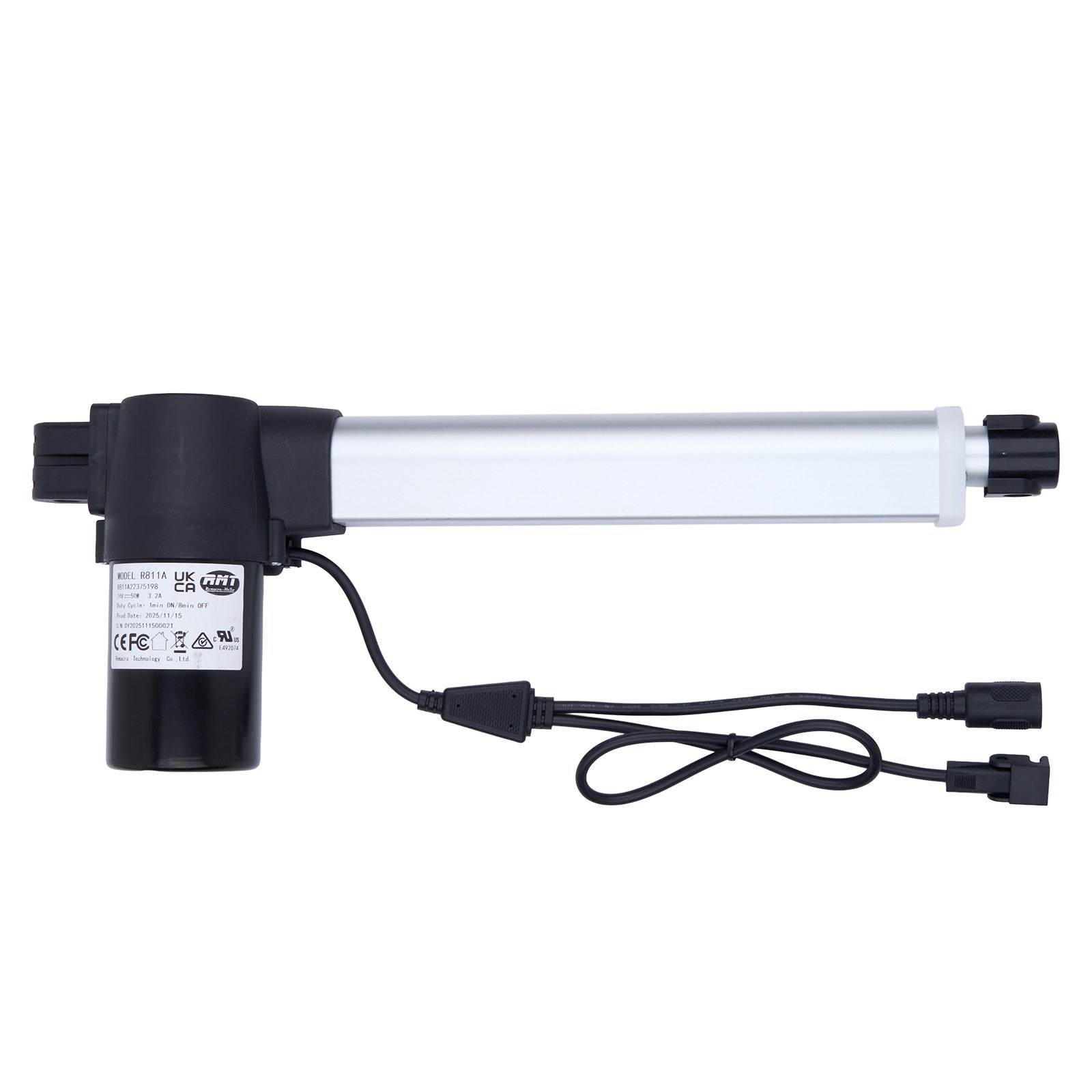 Black and white electronic device with cable on a white background