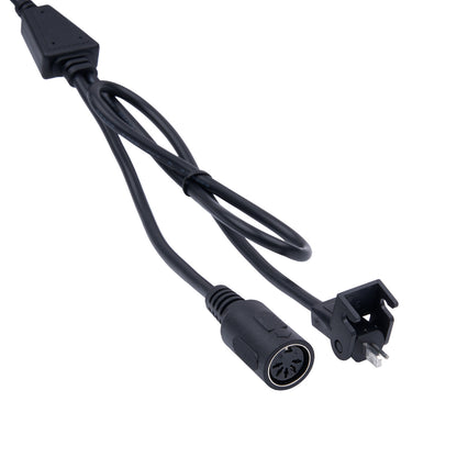 Black power cord with plug on a white background