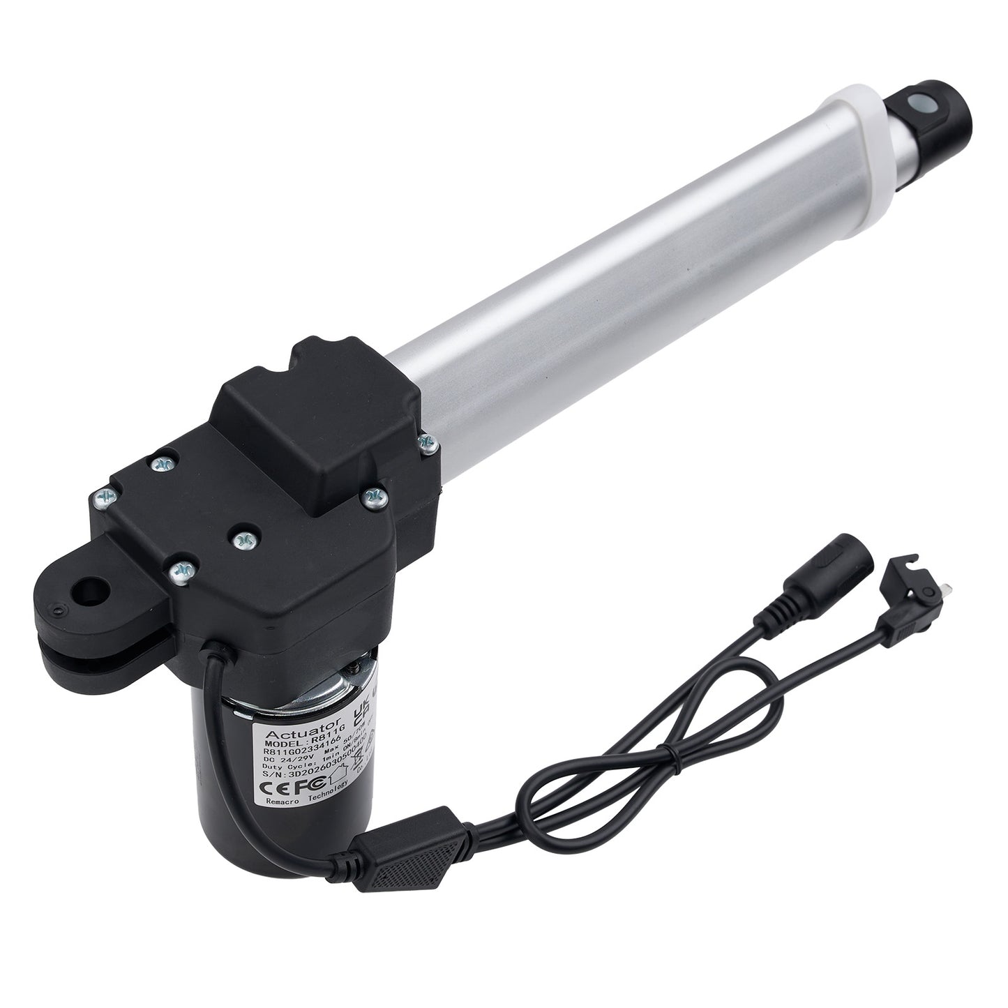 Linear actuator with cable on a white background