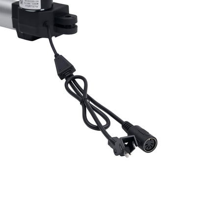 Black electrical connector with cable on a white background