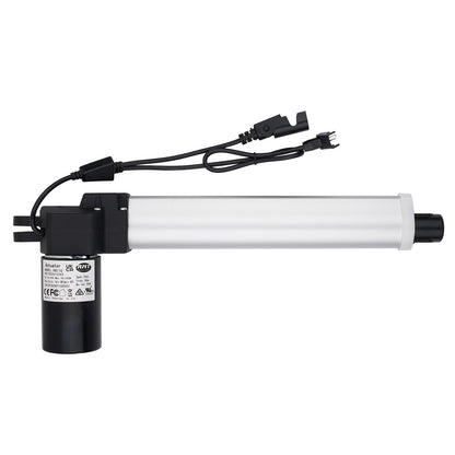 White cylindrical light bulb with black base and wiring on a white background