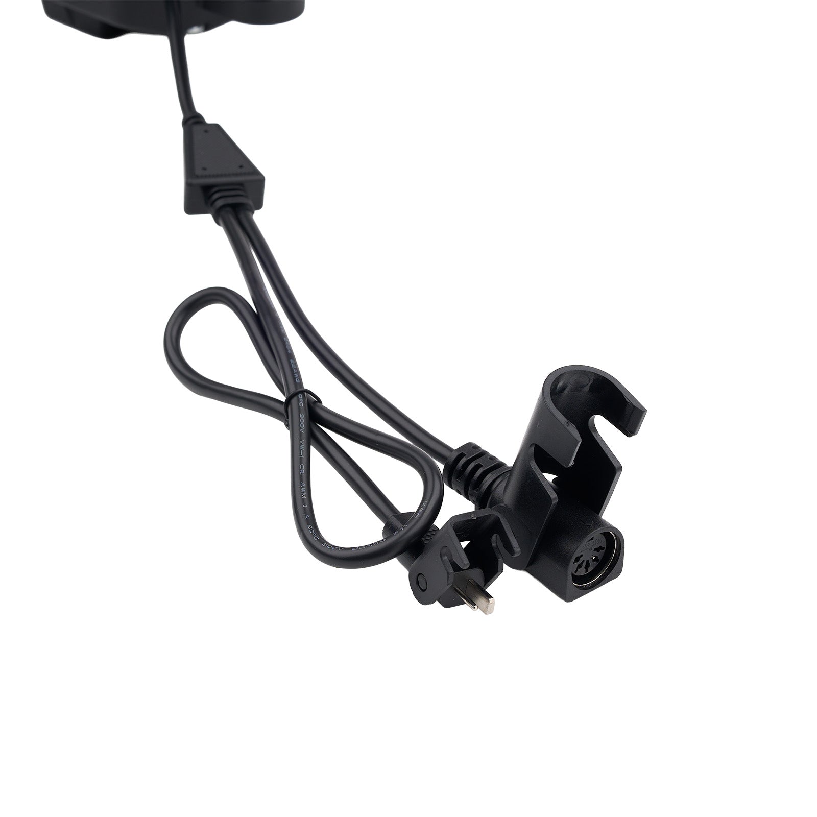 Black bike light mount with cable on a white background