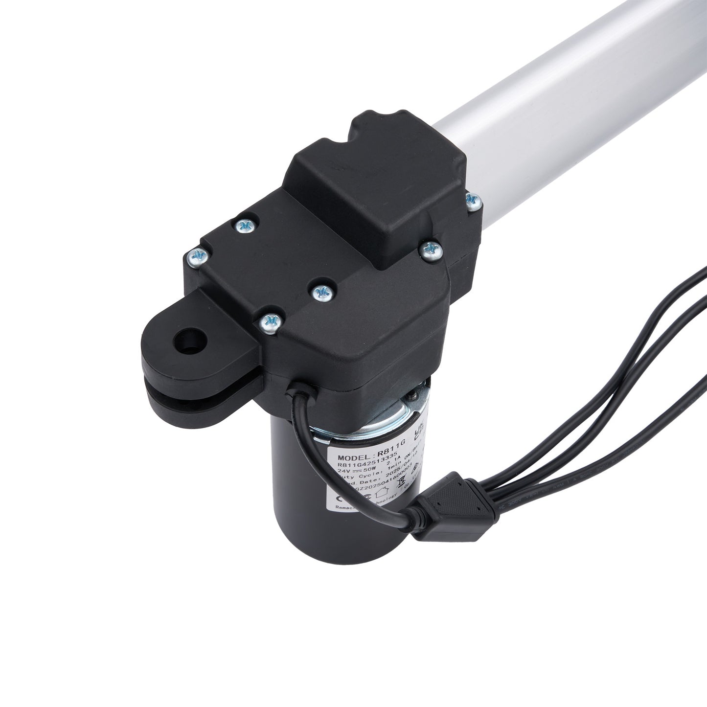 Black mechanical component with wiring on a white background