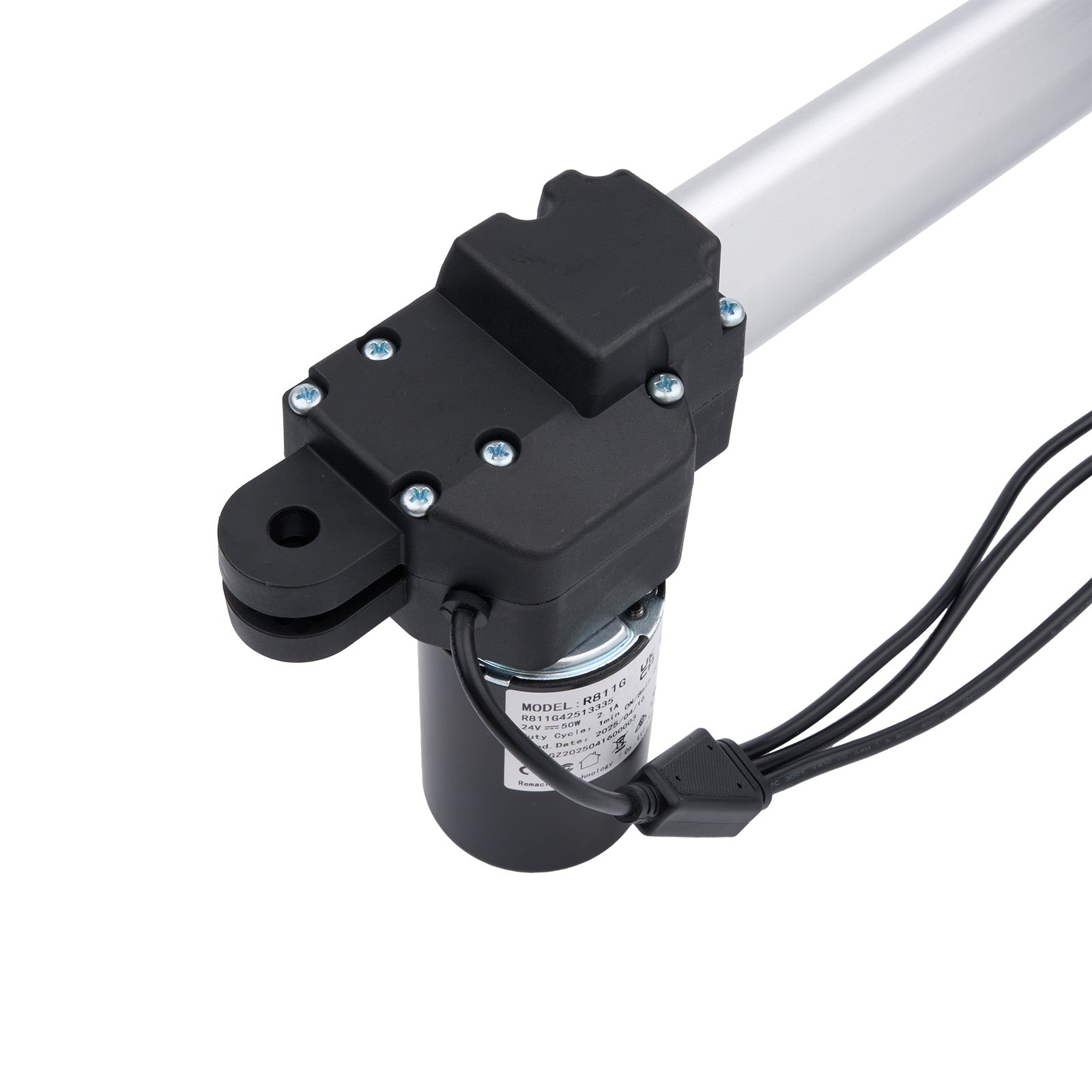 Black mechanical component with wiring on a white background