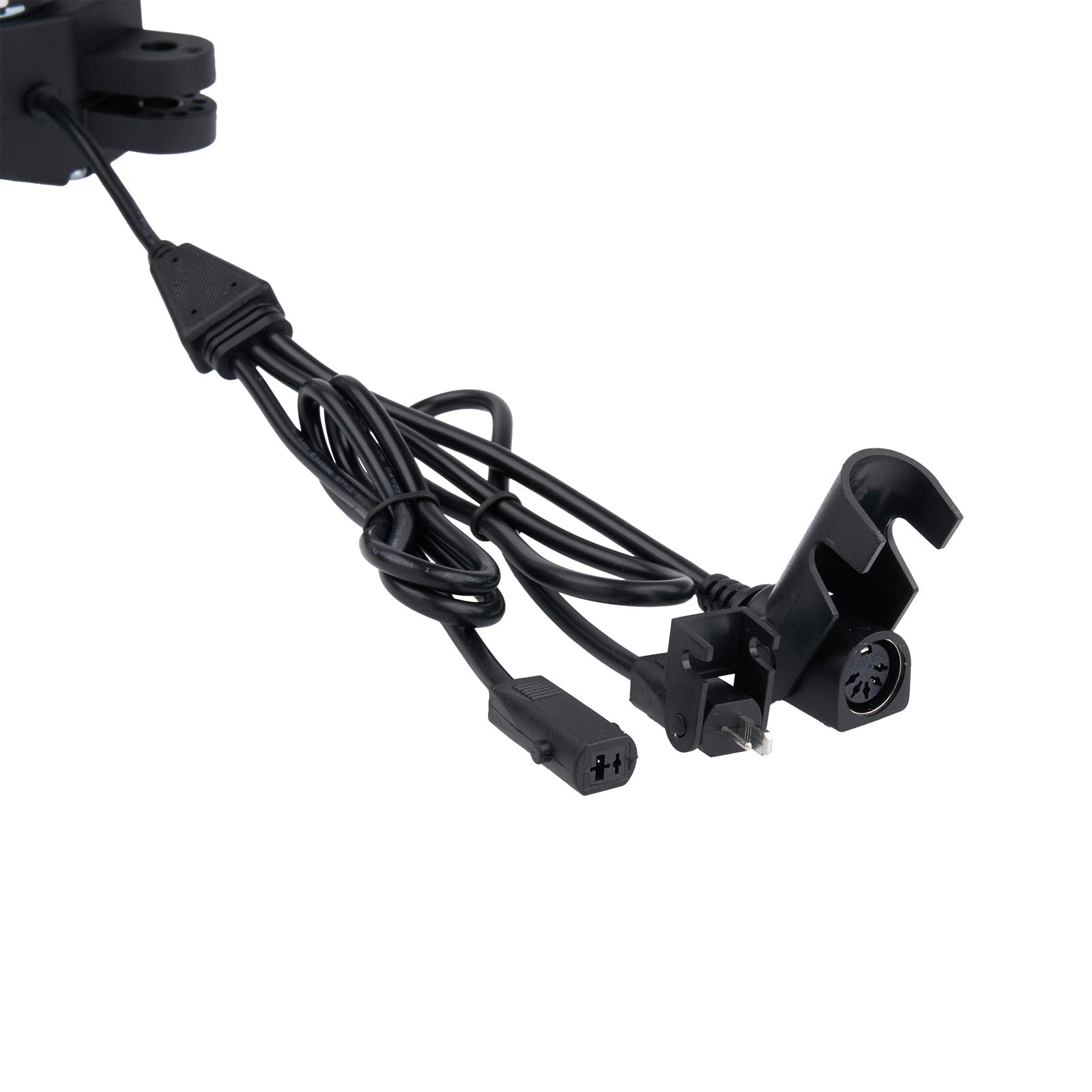 Black electronic components with wiring on a white background