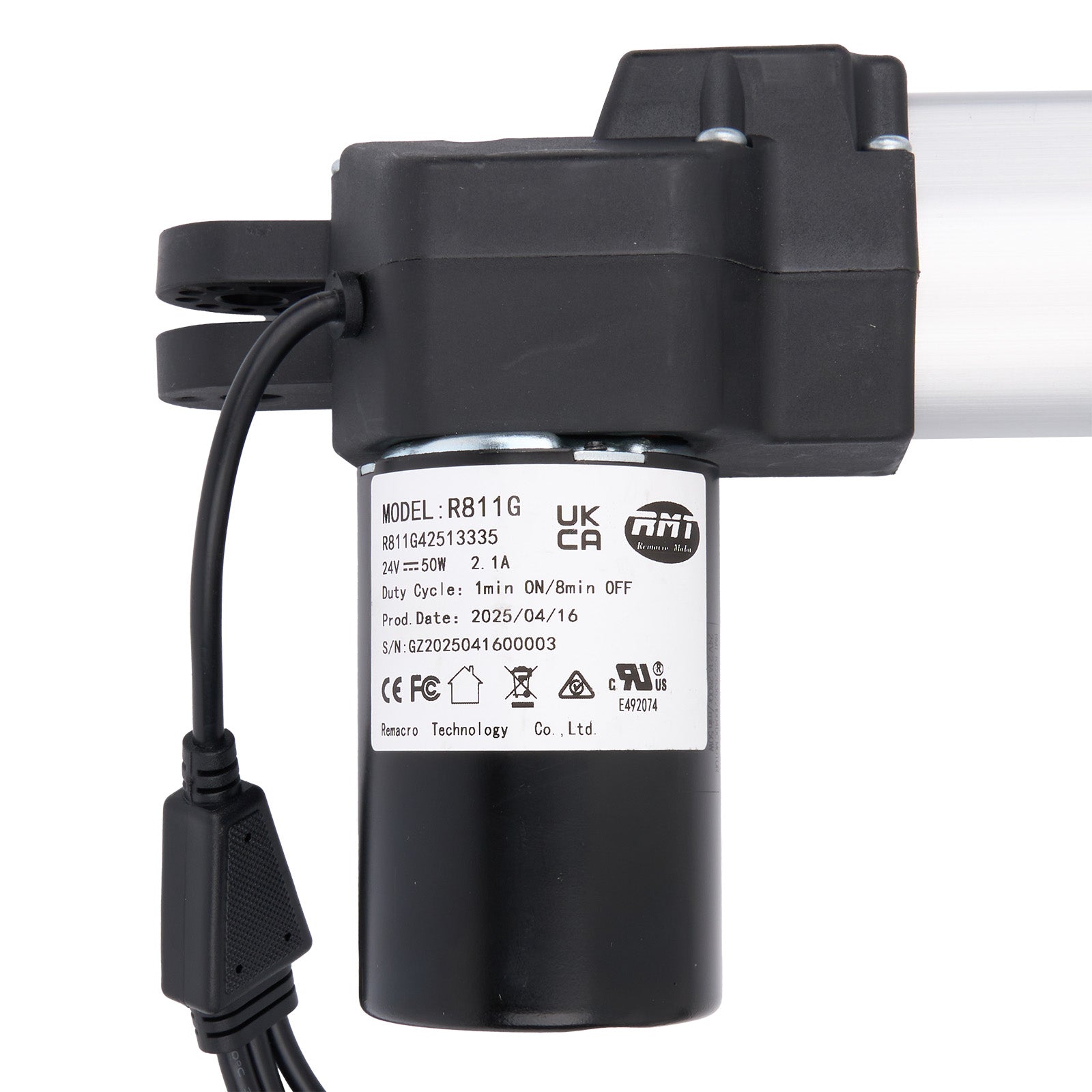 Black electrical component with visible branding and model number on a white background