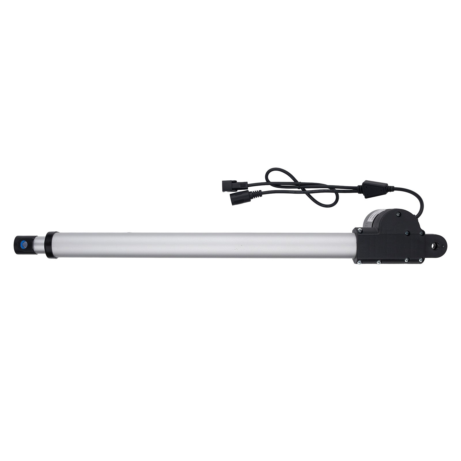Linear actuator with black cable on a white background