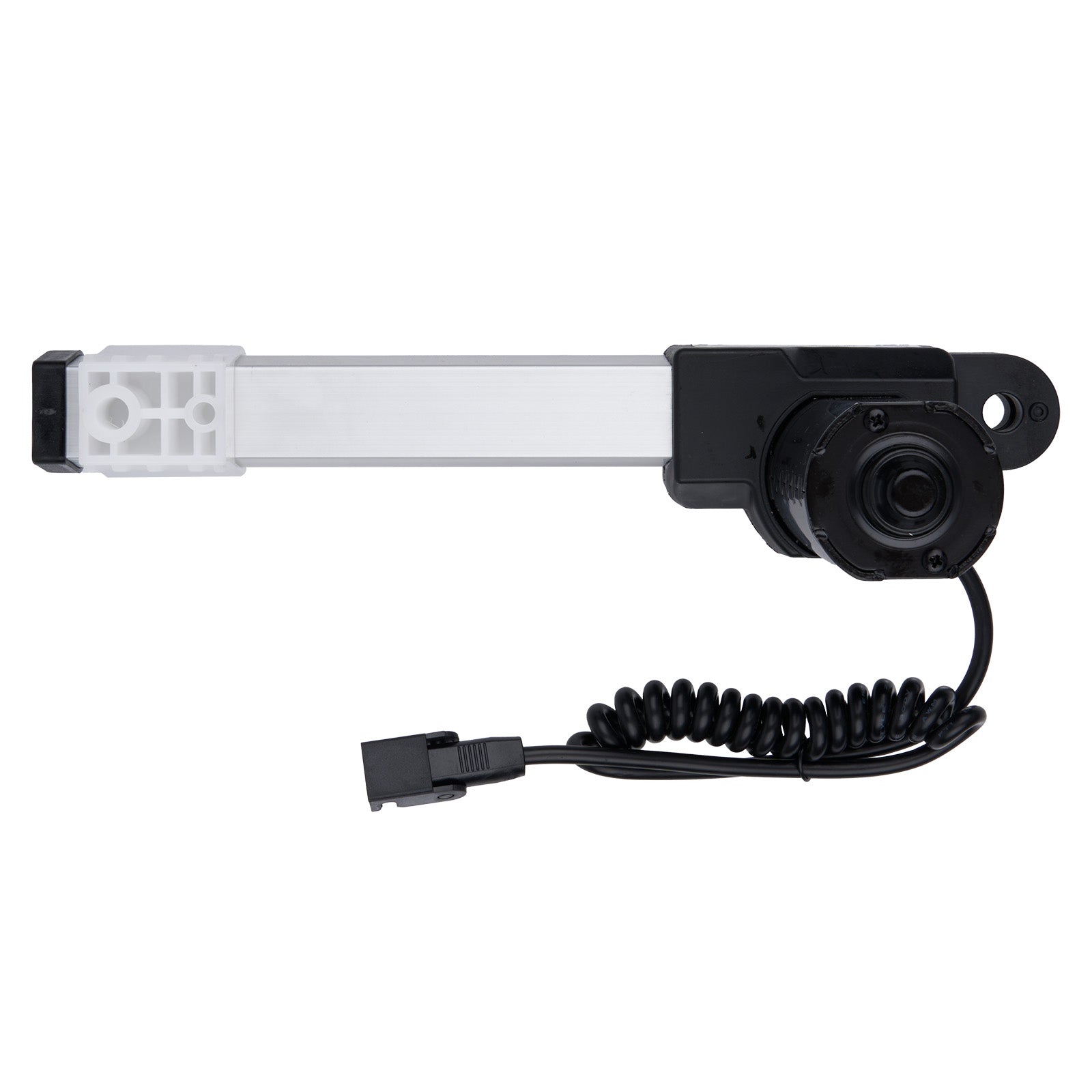 Camera module with a coiled cable on a white background