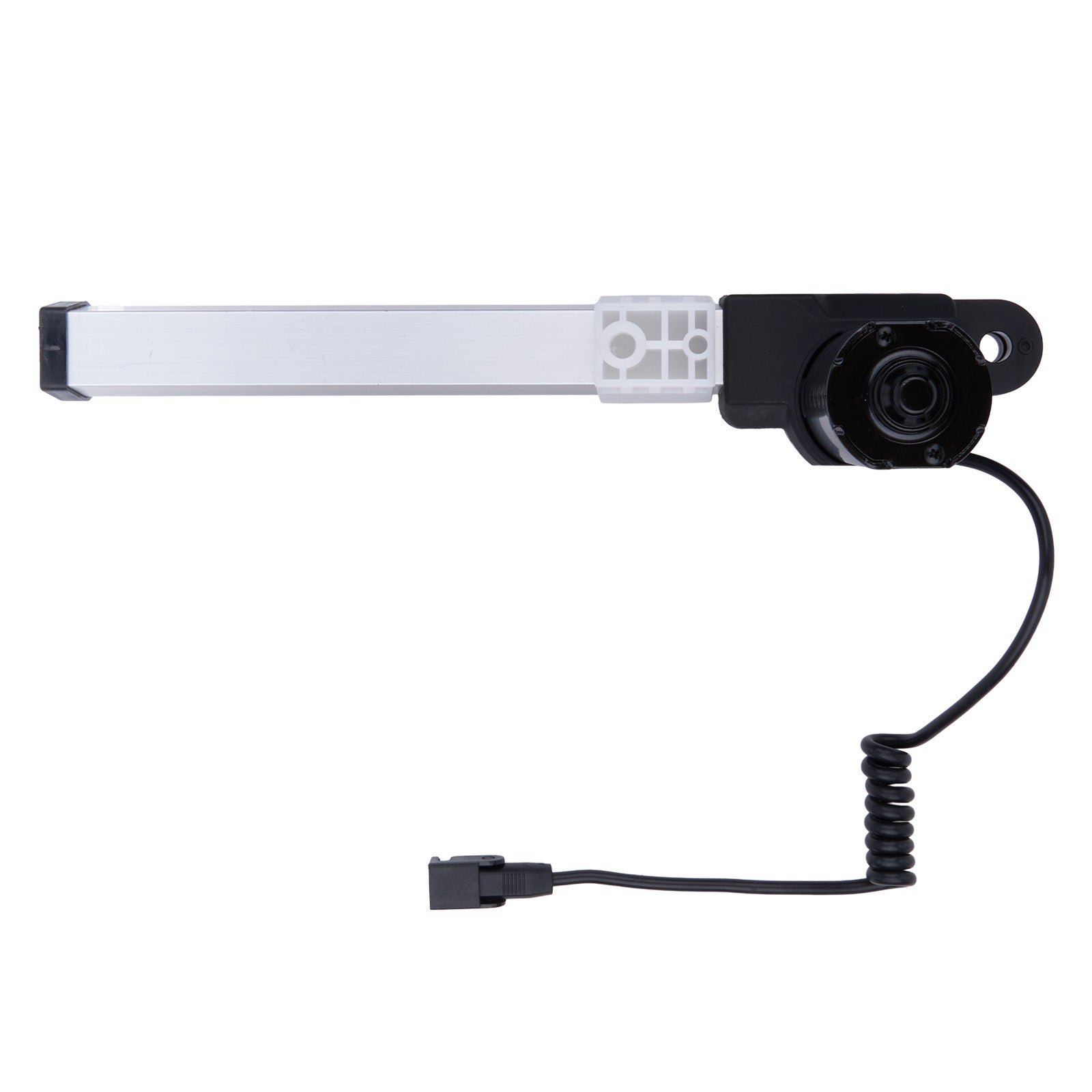 Camera module with a white bar and black housing on a white background