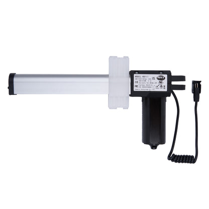 Electronic device with a white cylindrical component and black control panel on a white background