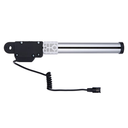 Black and silver cylindrical device with a coiled cable on a white background