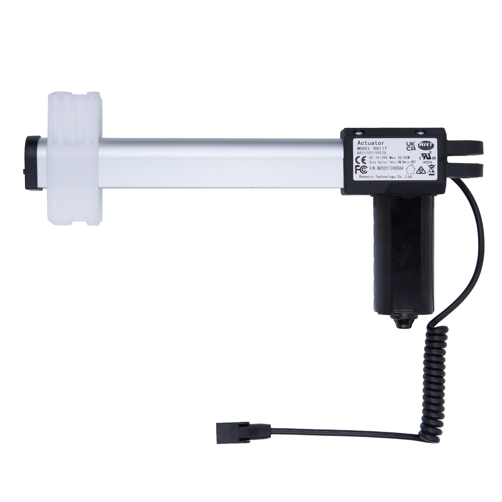 Light fixture with a black actuator on a white background
