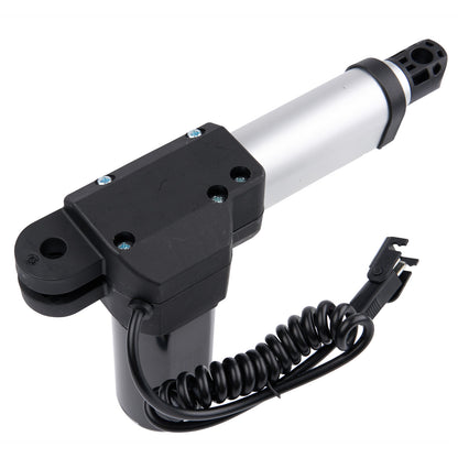 Black and silver mechanical component with coiled cable on a white background