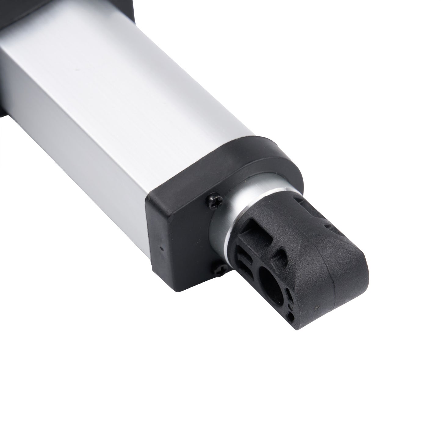 Close-up of a cylindrical metal component with black and white design on a white background