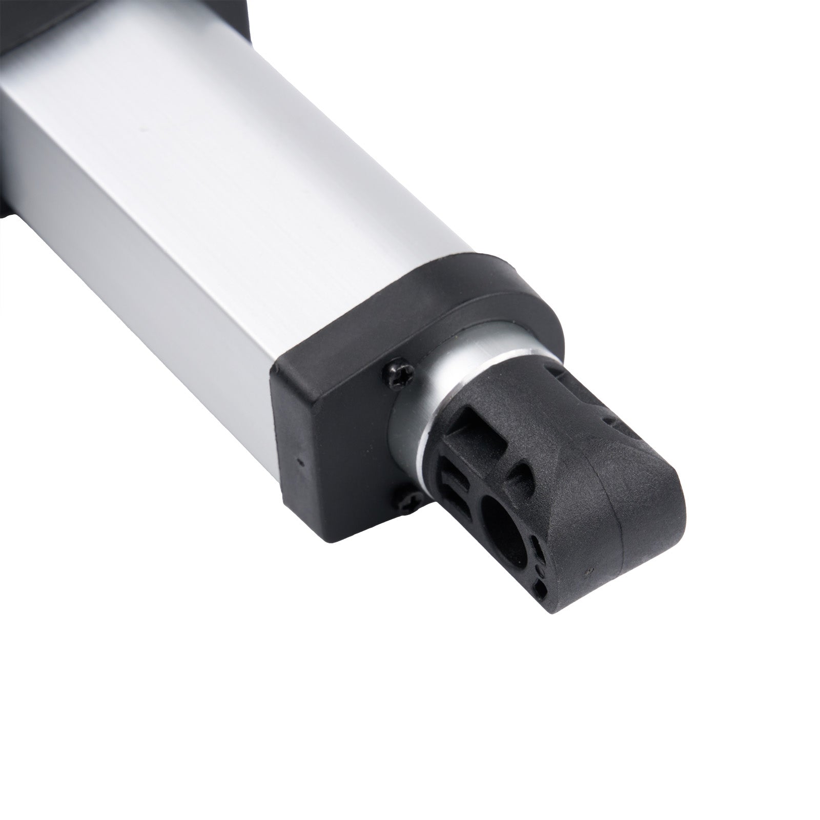 Close-up of a cylindrical metal component with black and white design on a white background