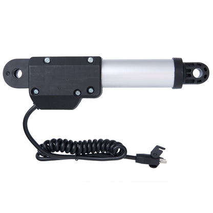 Linear actuator with coiled cable and plug on white background