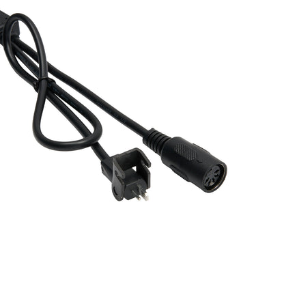 Black power cable with plug on white background