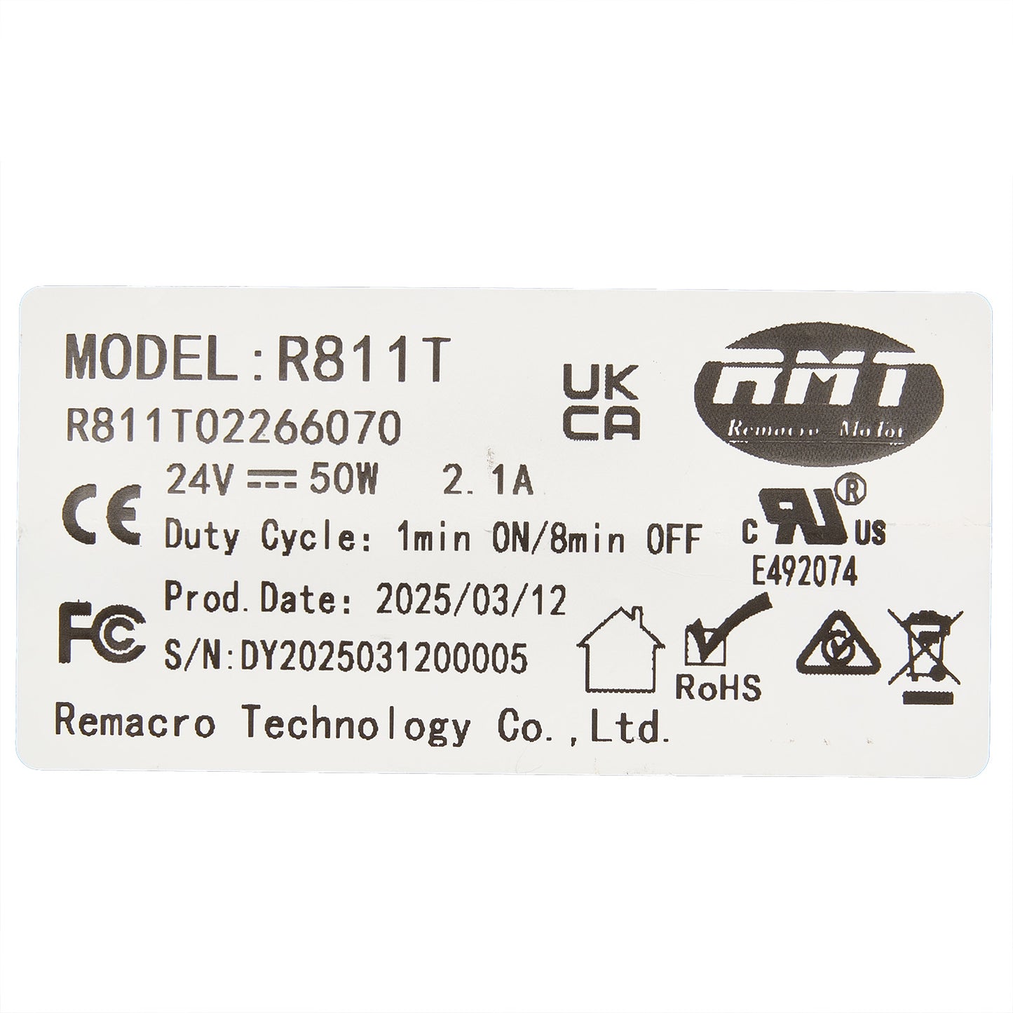 Product label with specifications and logos on a white background