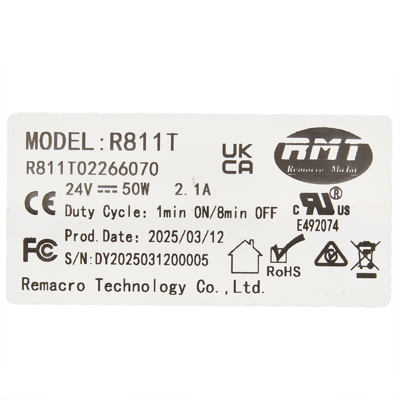 Product label with specifications and logos on a white background