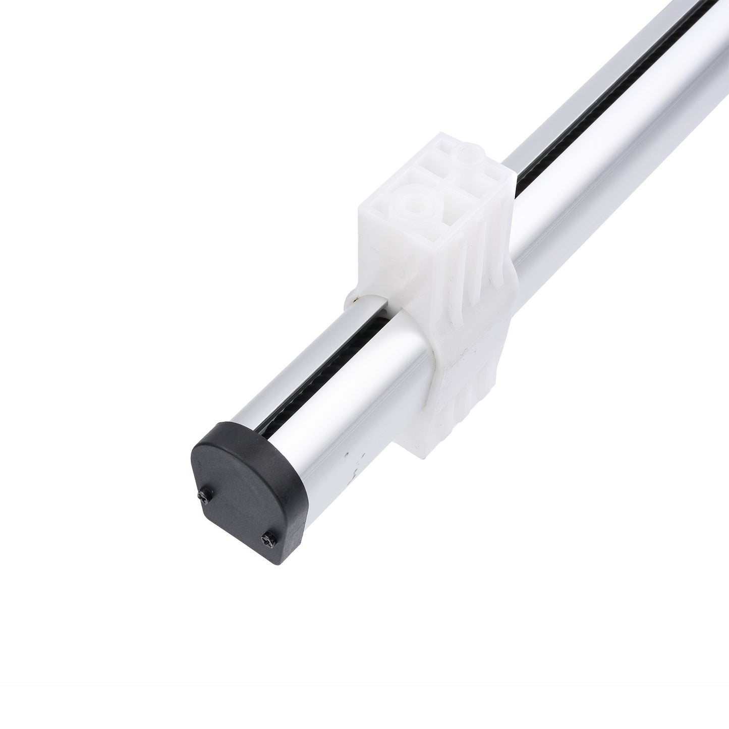 White metal rod with a black base on a white background