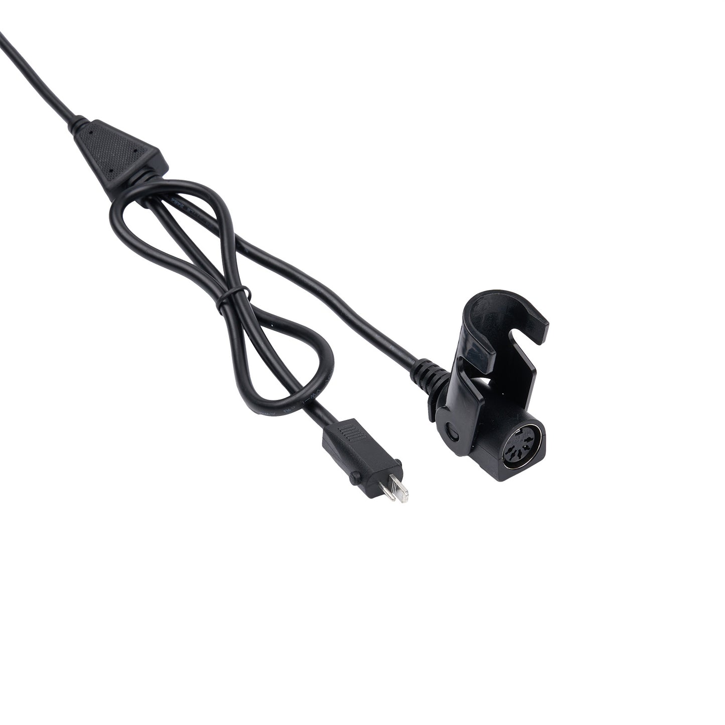 Black cable with connectors on a white background
