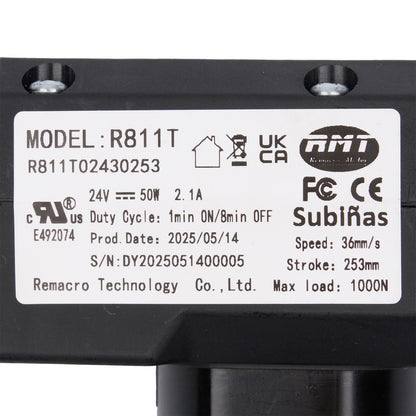 Technical label on a mechanical component with specifications and branding.
