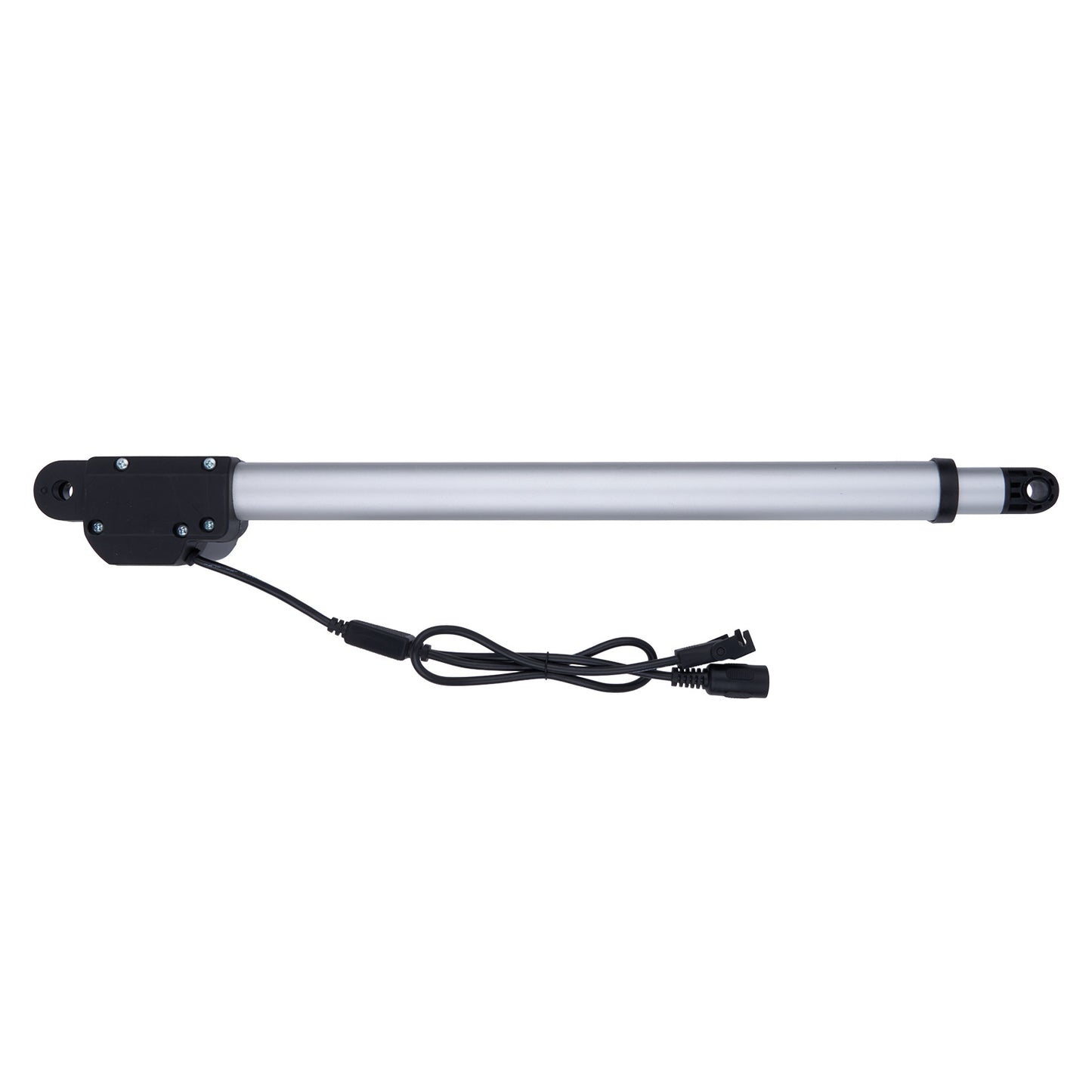 Long rectangular light fixture with black connector on a white background