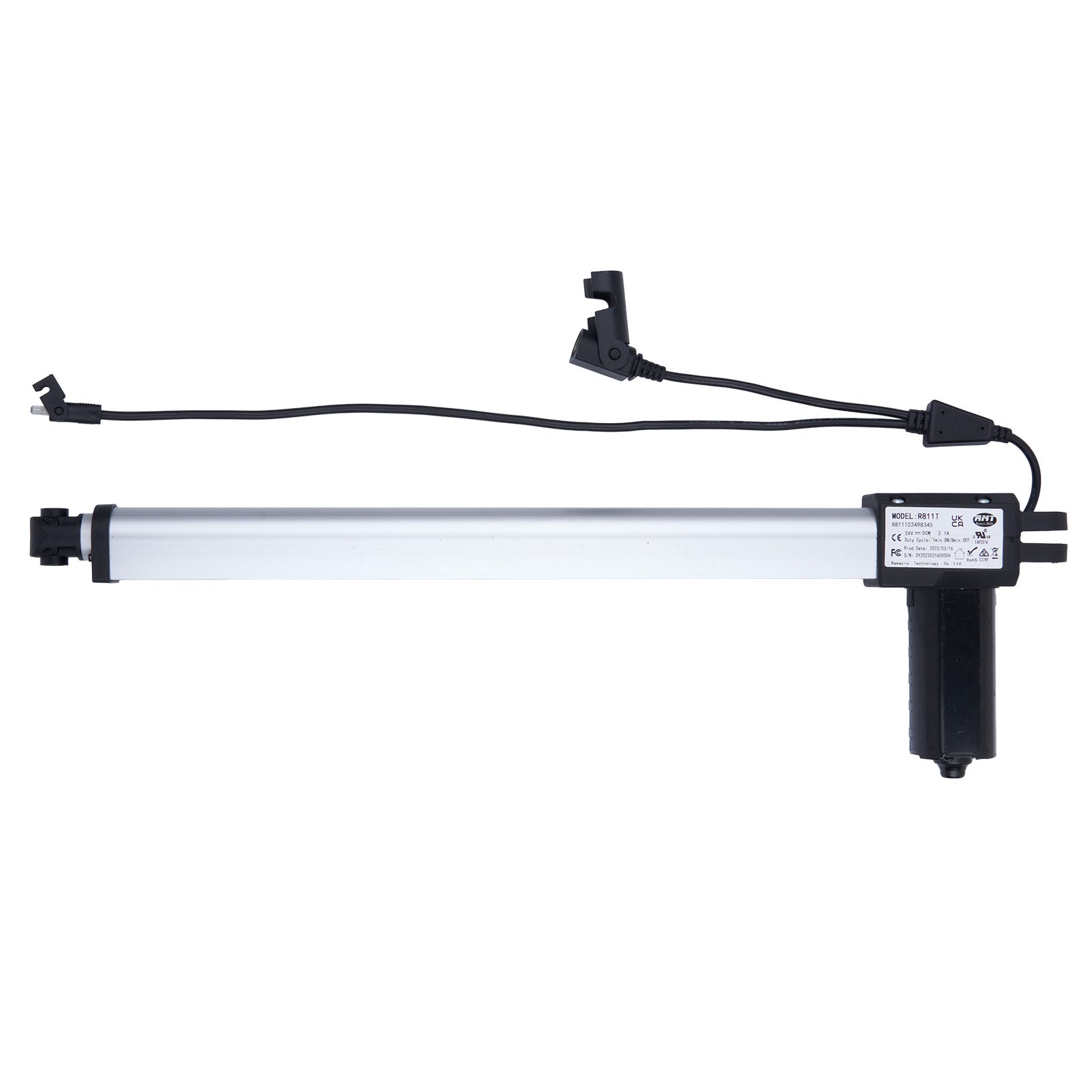 Aquarium light with black base and white cylindrical body on a white background