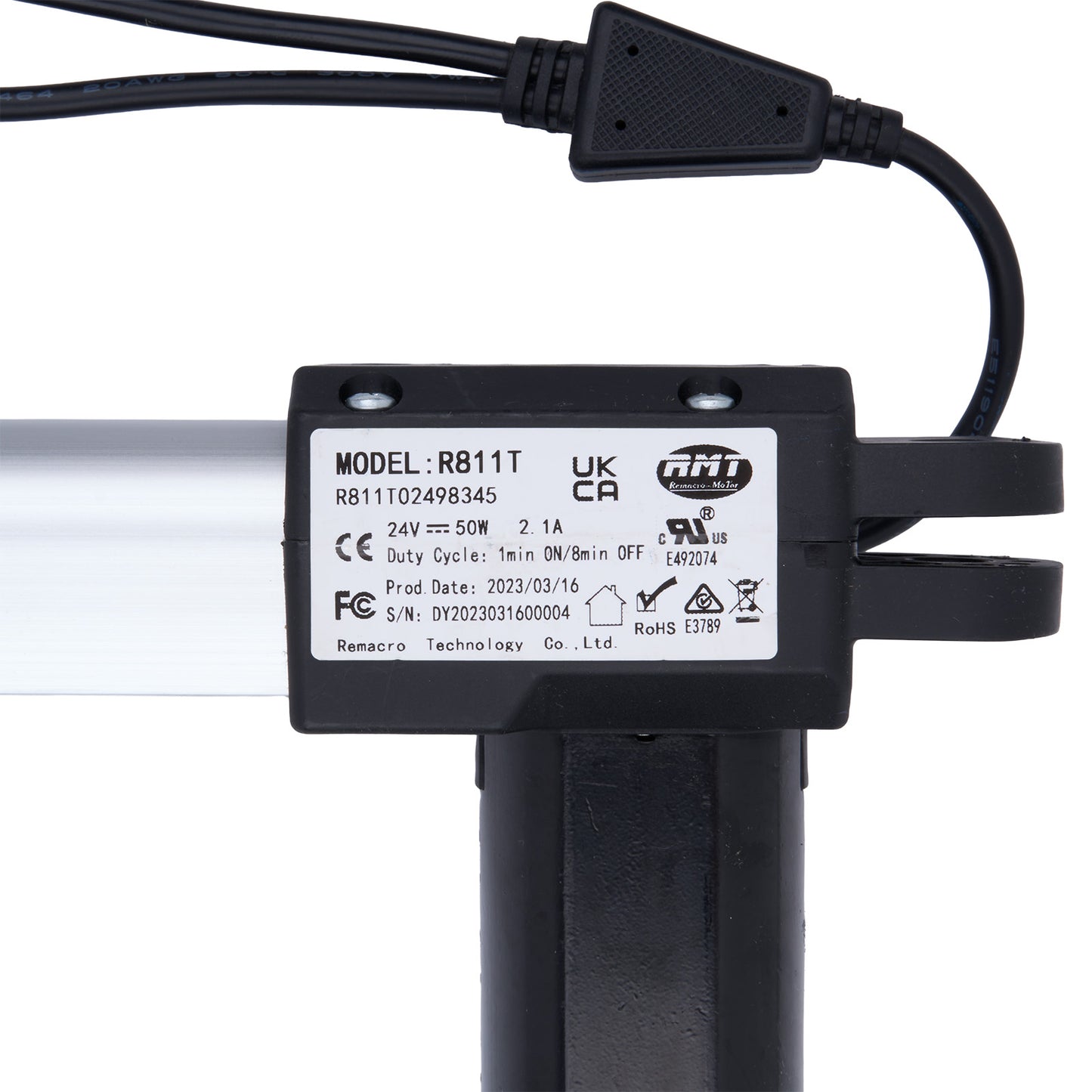 Black electronic component with model number R811T on a white background