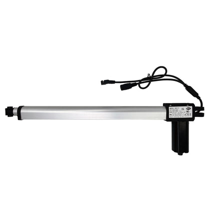 A RMT linear actuator for recliner or lift chair, showing a metal actuator with two attached cables and electrical plug.