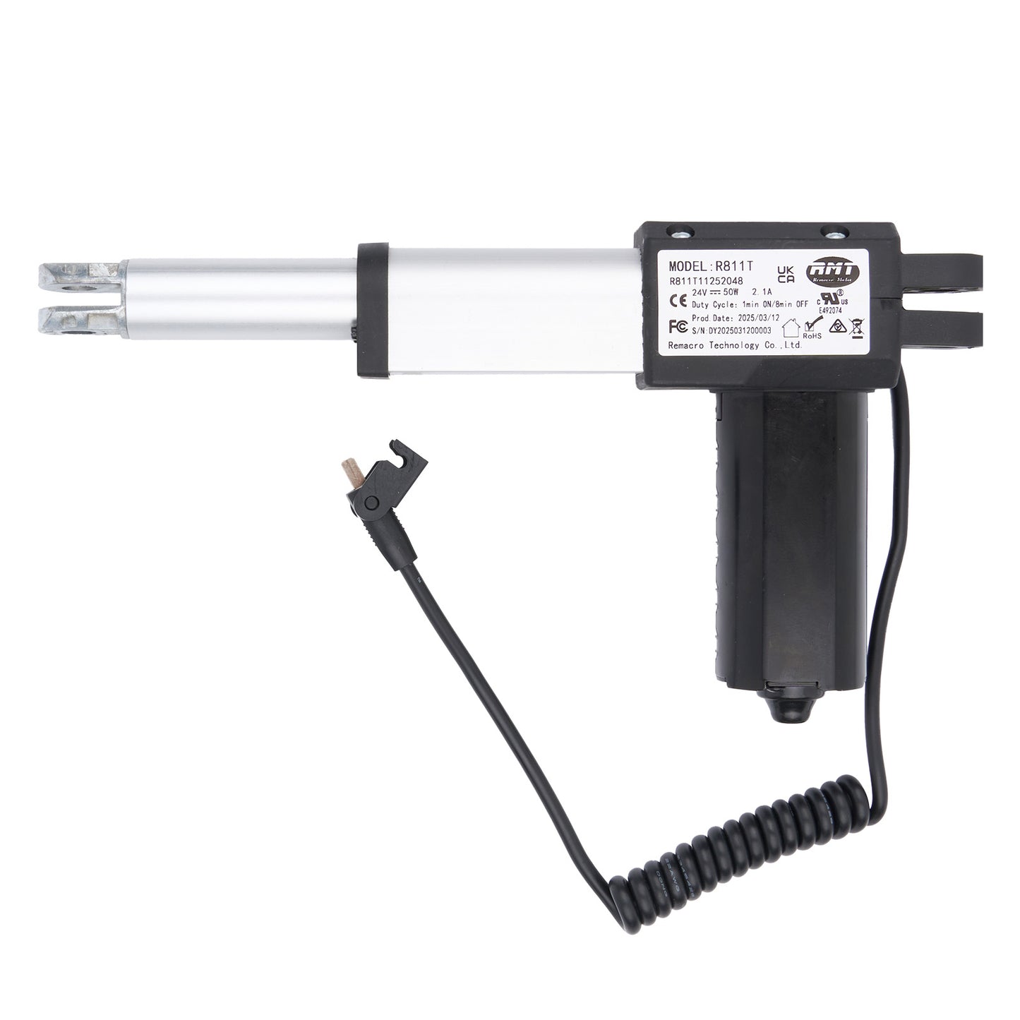 Electric linear actuator with cable on a white background