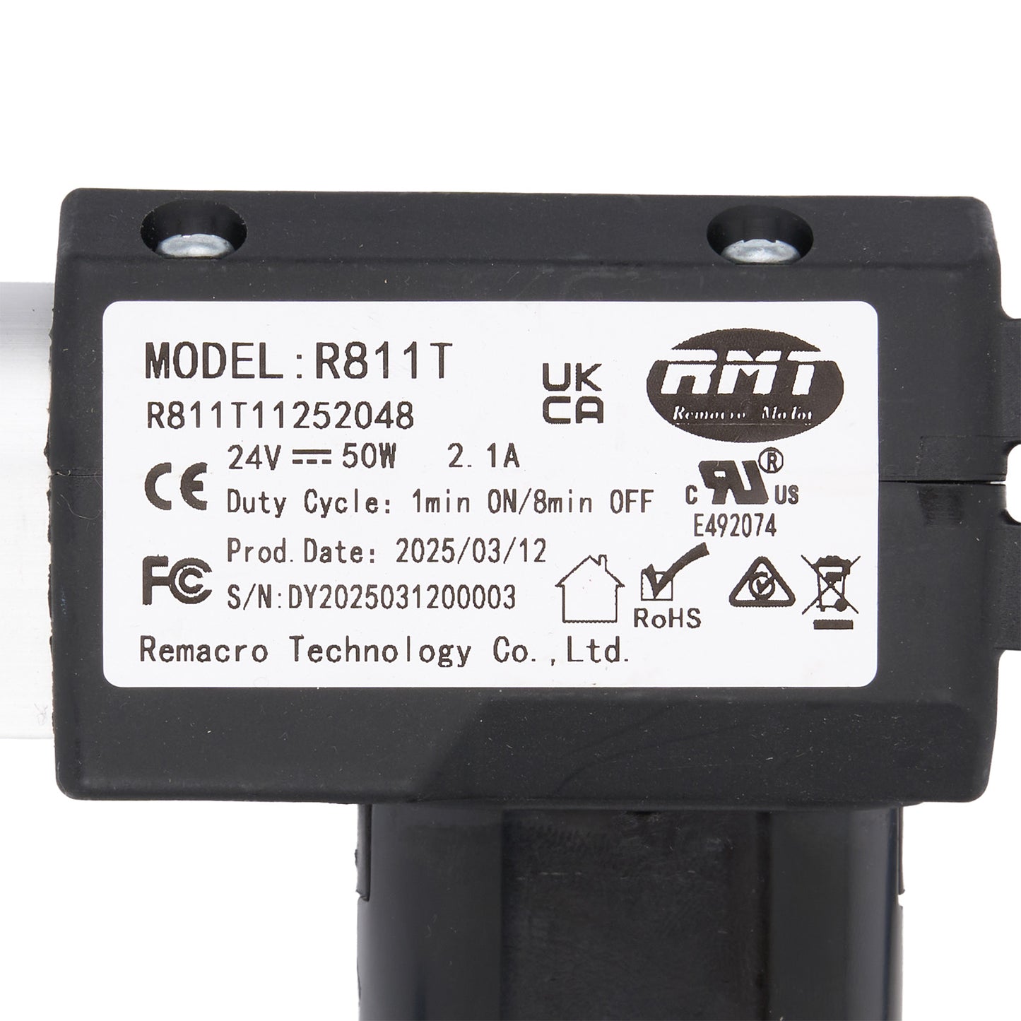 Black electronic component with label displaying model number R811T and various certification logos on a white background.