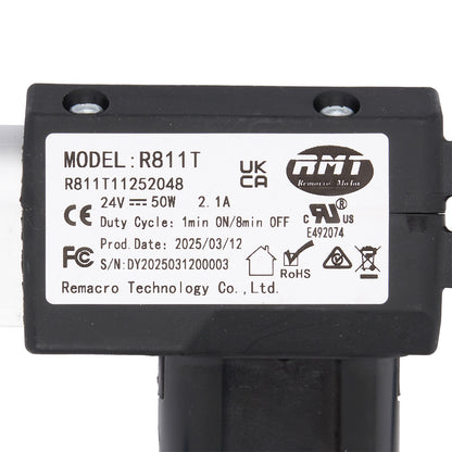Black electronic component with label displaying model number R811T and various certification logos on a white background.